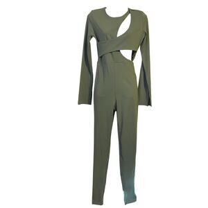 La Foi London Compression Jumpsuit Womens Size Medium Green Cut Out Zip Bodice